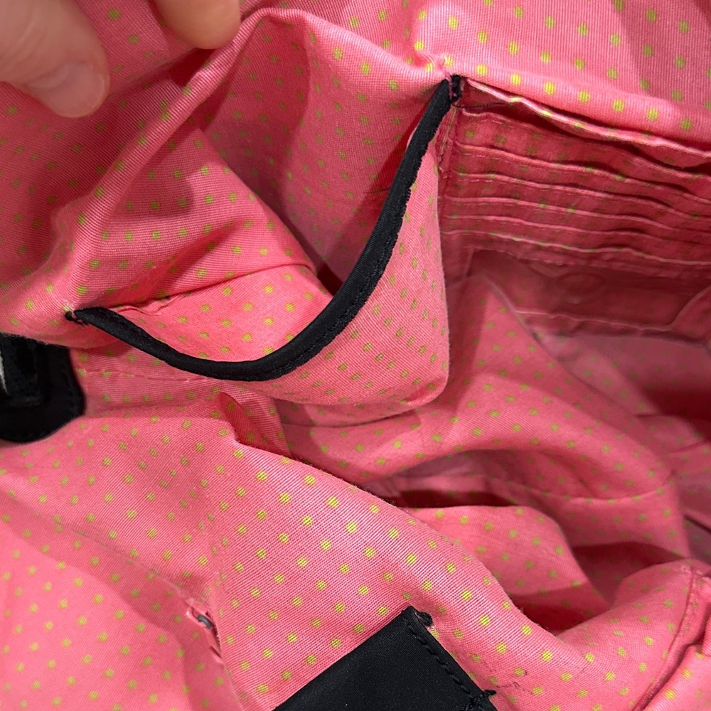The SAK Chic Black Tote Bag with Pink and Lime Green Polka Dot Interior - Picture 10 of 16
